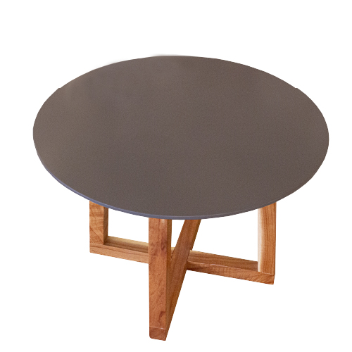 Mesa redonda tapa fibrolaqueada gris patas cruzadas madera paraíso diámetro 70